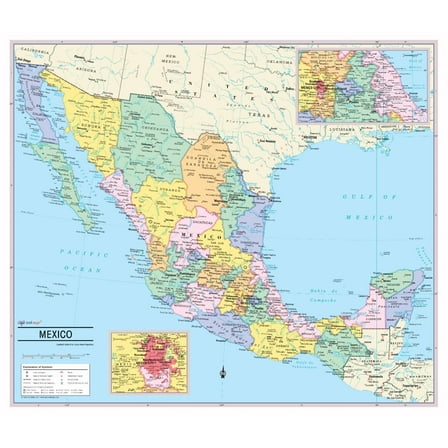 Cool Owl Maps Mexico Wall Map Poster - Laminated 35"x30"