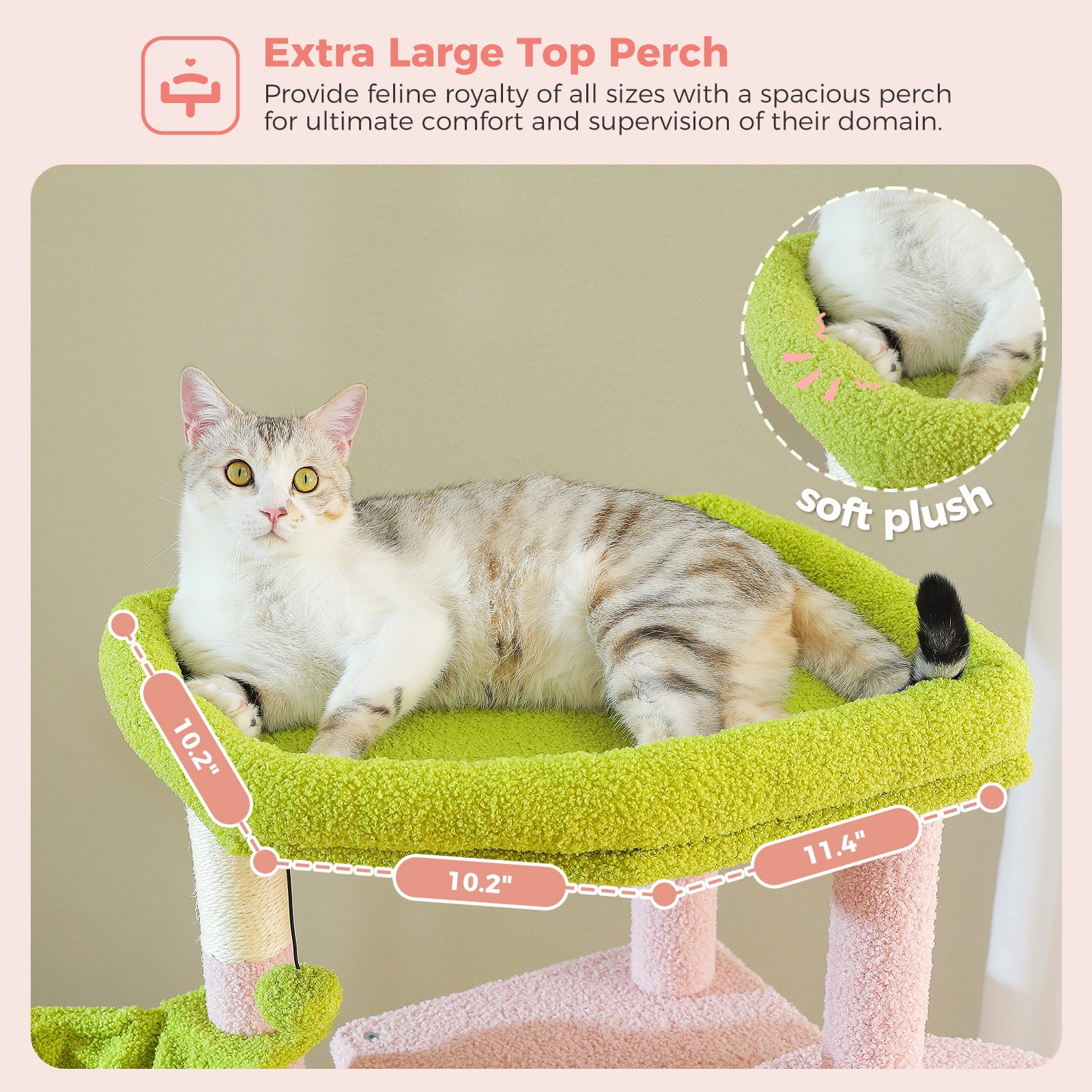 Pefilos 70" Tall Cat Tree Tower with Hammock, 5 Scratching Posts, 2 Condos and a Large Top Perches for Large Cats, Pink