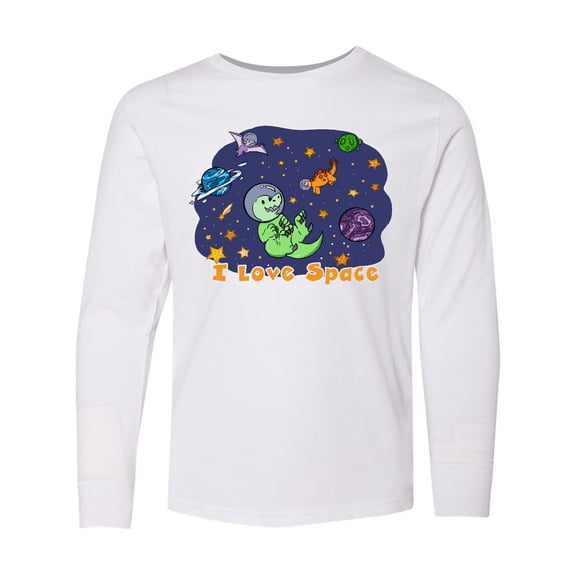 Inktastic I Love Space Cute Dinos and Planets Long Sleeve Youth T-Shirt
