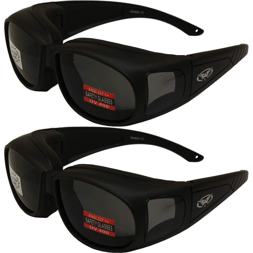 Two (2) Motorcycle Safety Sunglasses Fits Over Rx Glasses Smoke Meets