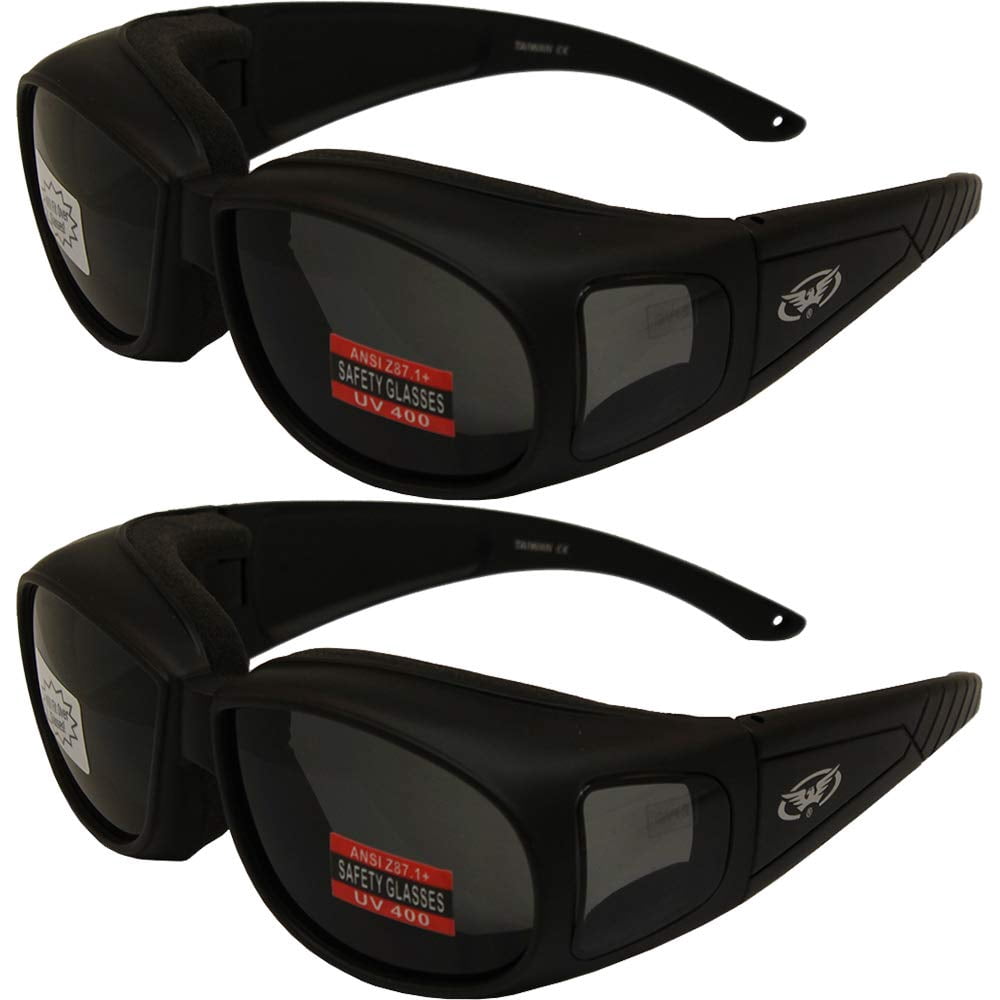 Two 2 Motorcycle Safety Sunglasses Fits Over Rx Glasses Smoke Meets Ansi Z87 1 Standards For