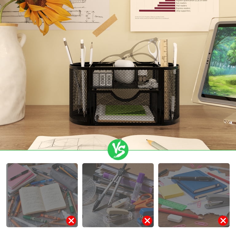 GARITIN Desk Organizer With Drawers, Black Mesh photo 6