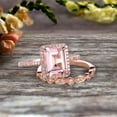 thumbnail image 2 of 2.25 Carat 7x5mm Emerald Cut Morganite Engagement Ring Set Bridal Ring 10k Rose Gold Art Deco Halo Stacking Matching Band Shining Startling Ring Gift, 2 of 4