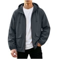 thumbnail image 3 of Rain Jackets for Men Waterproof Long Sleeve Zip Up Hooded Windbreaker for Big and Tall Solid Color Daily Outdoor Hiking Travel Casual Jacket, 3 of 6