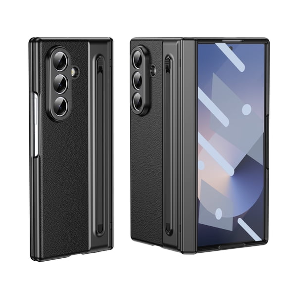 for Sumsung Galaxy Z Fold 8 Ultra Case with Pen Holder & Stylus and Built-in Front Screen Protector, Ultra Thin Plating PC PU Leather Shockproof Protective Hinge Protection Folding Cover, Black