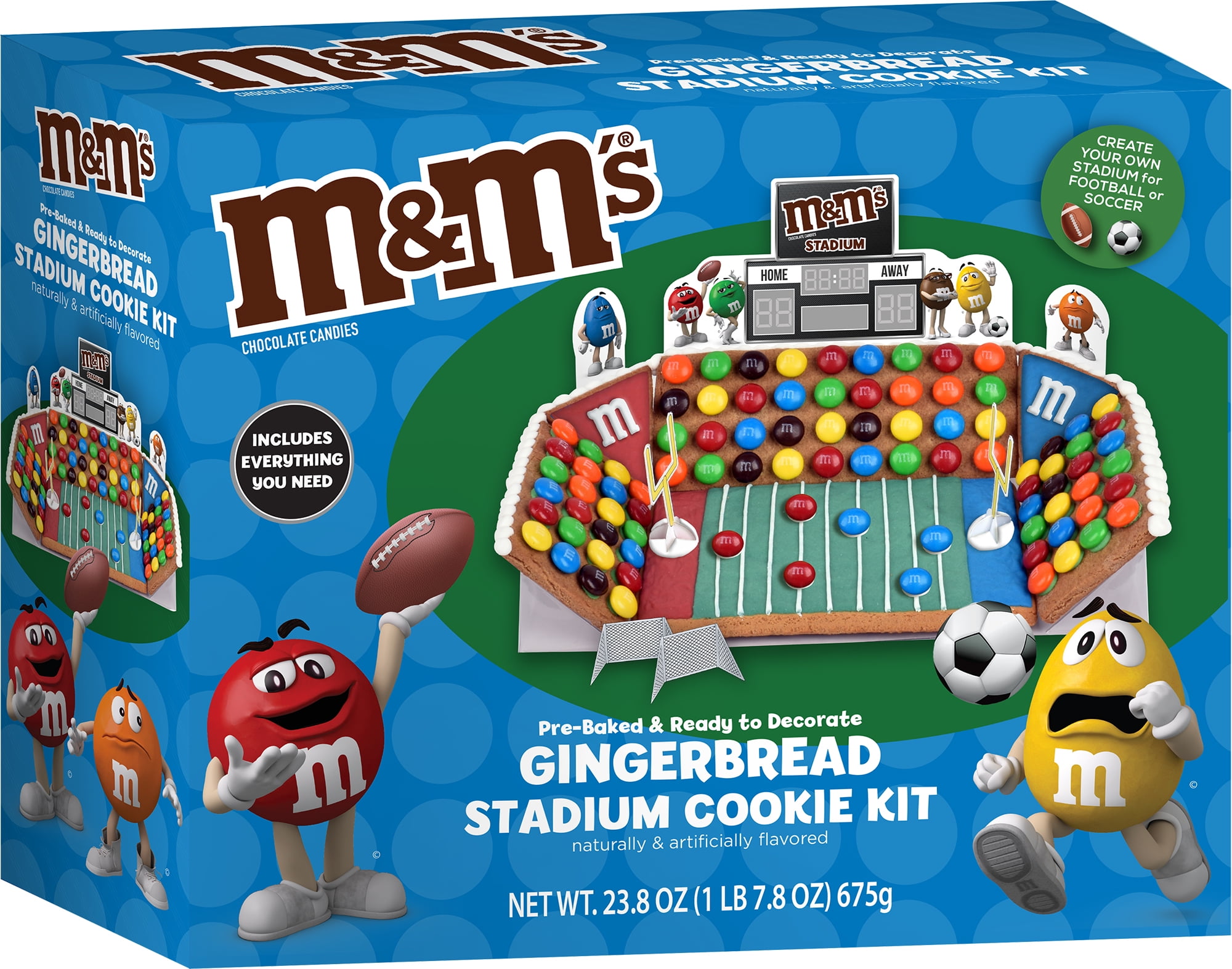 (4 pack) M&M's Ready-to-Decorate Gingerbread Stadium Cookie Kit, 1 Kit, 23.8 Ounces