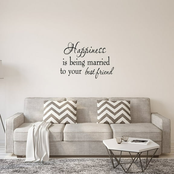 VWAQ Happiness is Being Married To Your Best Friend Wall Decor Decal Quote Stickers Matte Black Vinyl (14"H x 21"W)