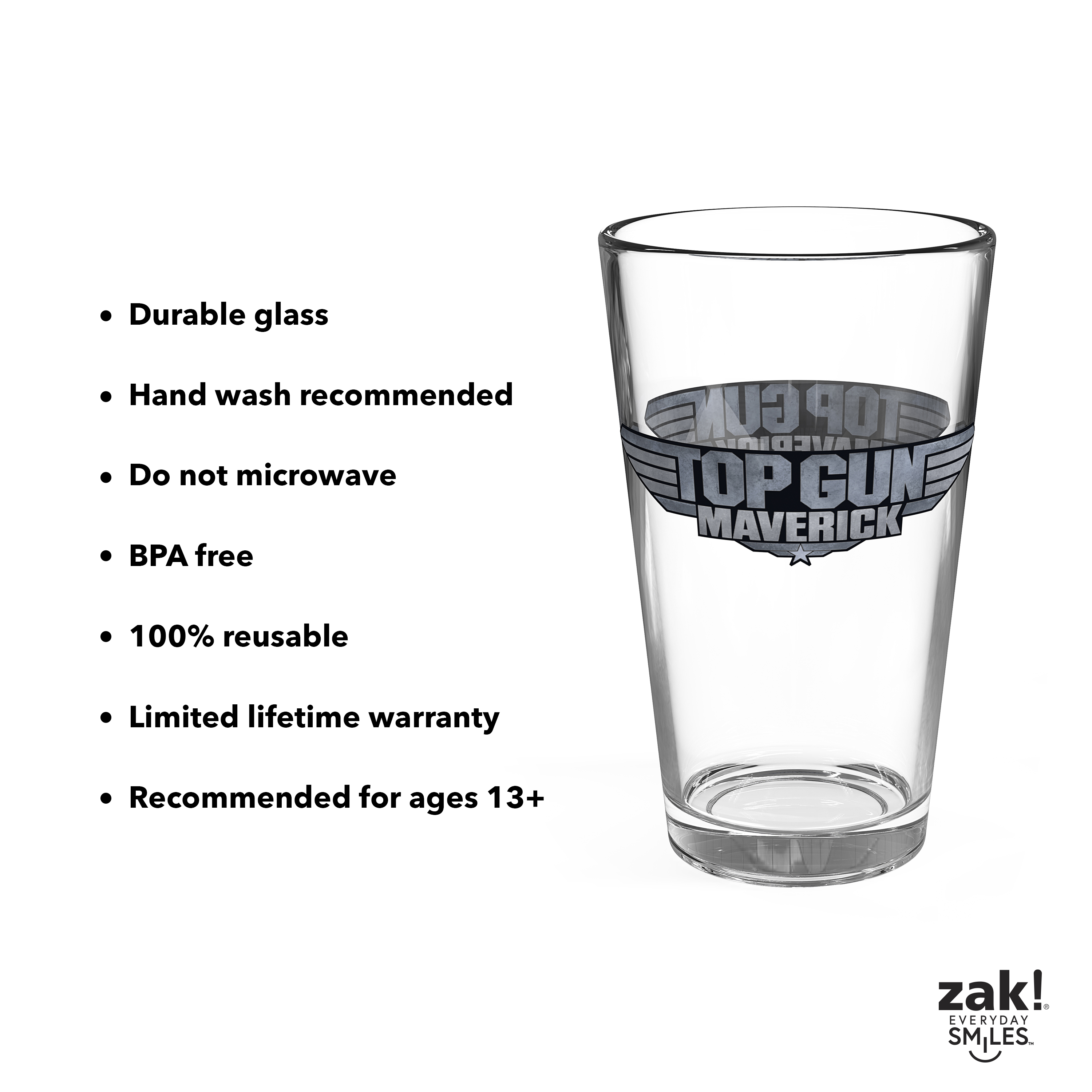 (2 pack) Zak Designs Top Gun 16oz Pint Glass