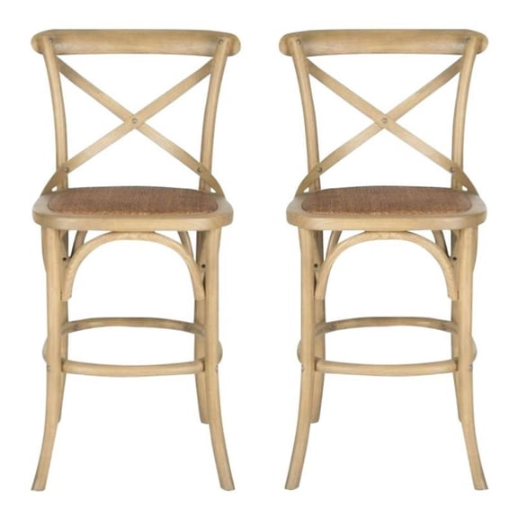 Home Square Oak Wood 24" Counterstool in Weathered Oak - Set of 2