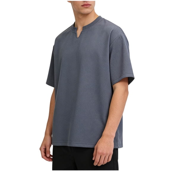 LMOIPLI Men's V Neck Heavyweight Short Sleeve T-Shirts Solid Color Basic Tees Shirts Plus Size Summer Casual Loose Fit Sports Tops Dark Gray XXL