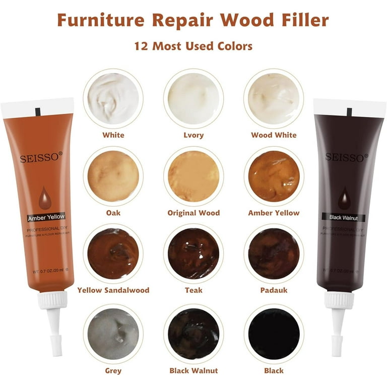 SEISSO Furniture Repair Kit-12 Colors Wood Makers Touch Up & Wood Fillers  for Scratches, Stains, Hardwood Wooden Floors Desks Tables Bedposts and
