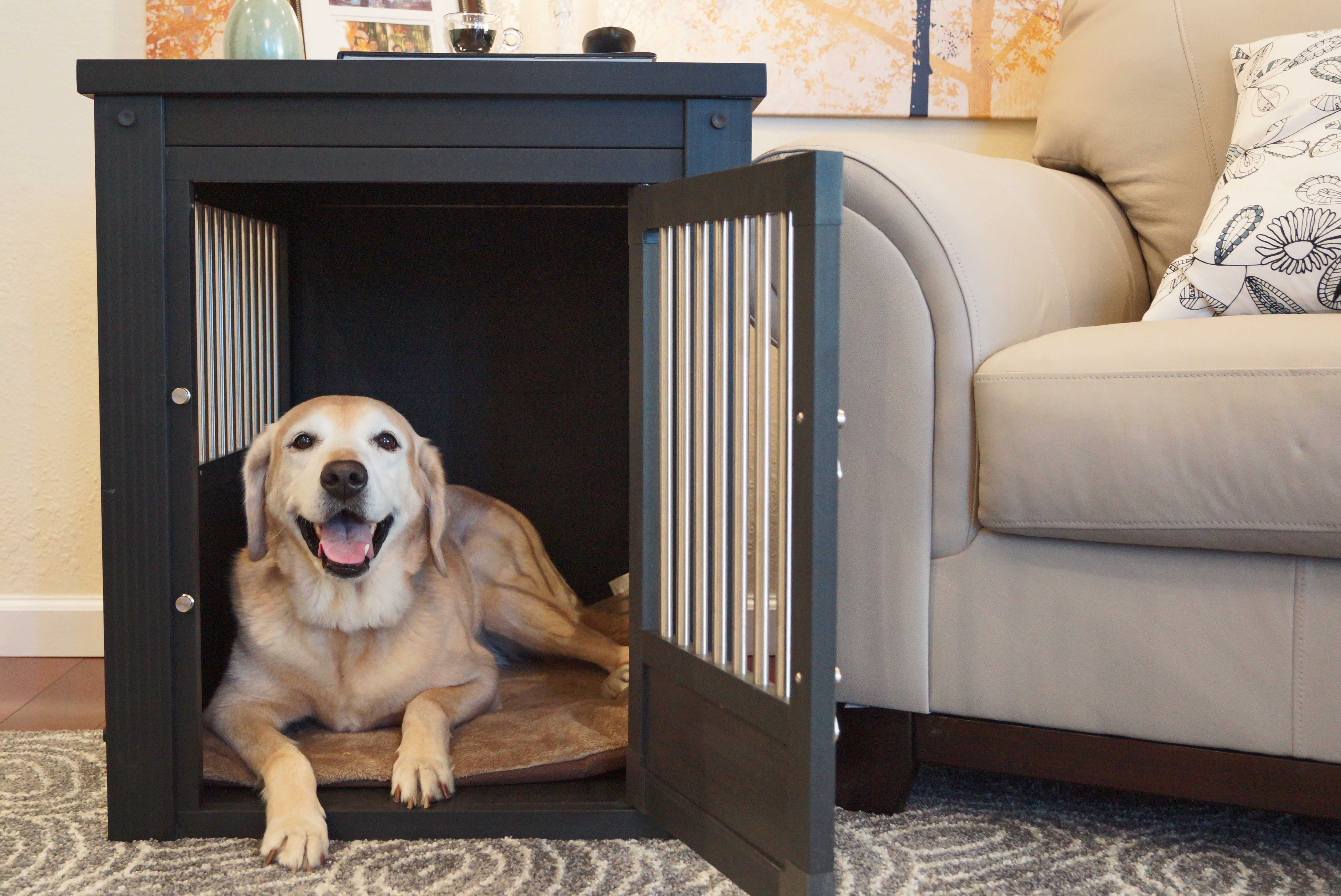 Merry products pet dog crate end table with cover, mahogany, medium, 30l x 19w x 21h in. walmart