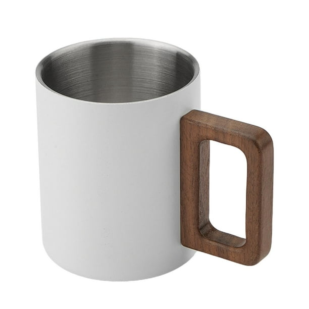Taza de café de acero inoxidable, taza de desayuno, taza de doble pared para la mañana (sin tapa), café con leche Blanco
