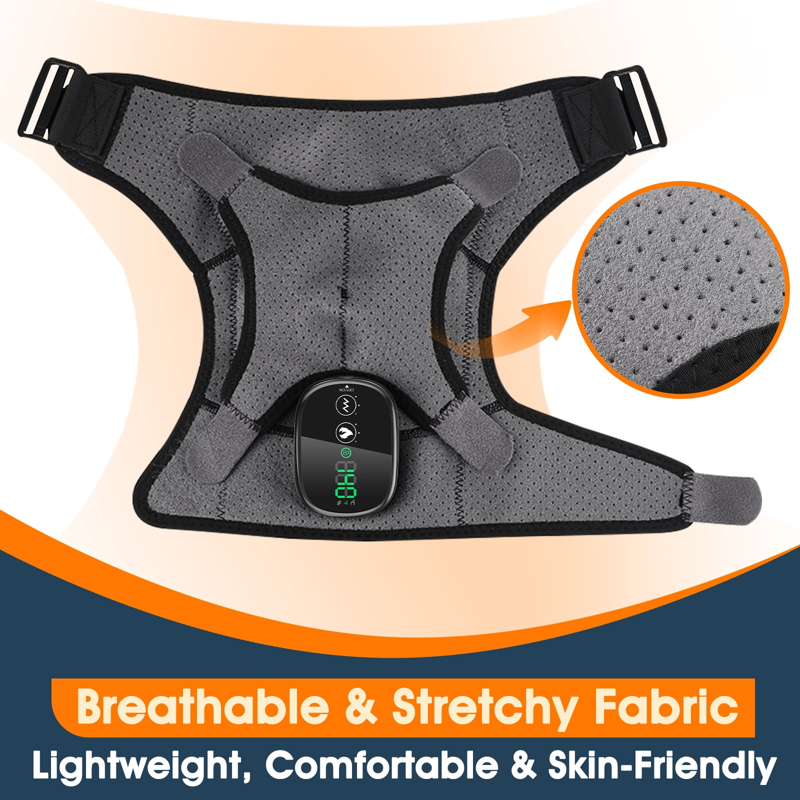 Heated Shoulder Brace Wrap, Electric Shoulder Heating Pad with Massage, Cordless Heated Shoulder Massager with 3 Heat & Vibration for Men Women,Gray