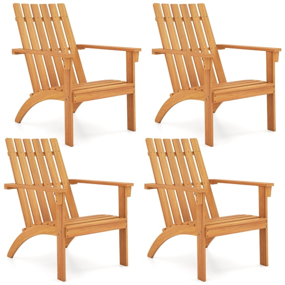 Patiojoy 4PCS Outdoor Adirondack Chair Solid Acacia Wood Fire Pit Chair with Inclined Backrest