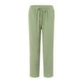 thumbnail image 4 of vigerkar Cotton Pants Women Lightweight Summer Petite Beach Pants Elastic Drawstring Waist Vacation Pants with Pockets Daily Casual (Light Green, XL), 4 of 6