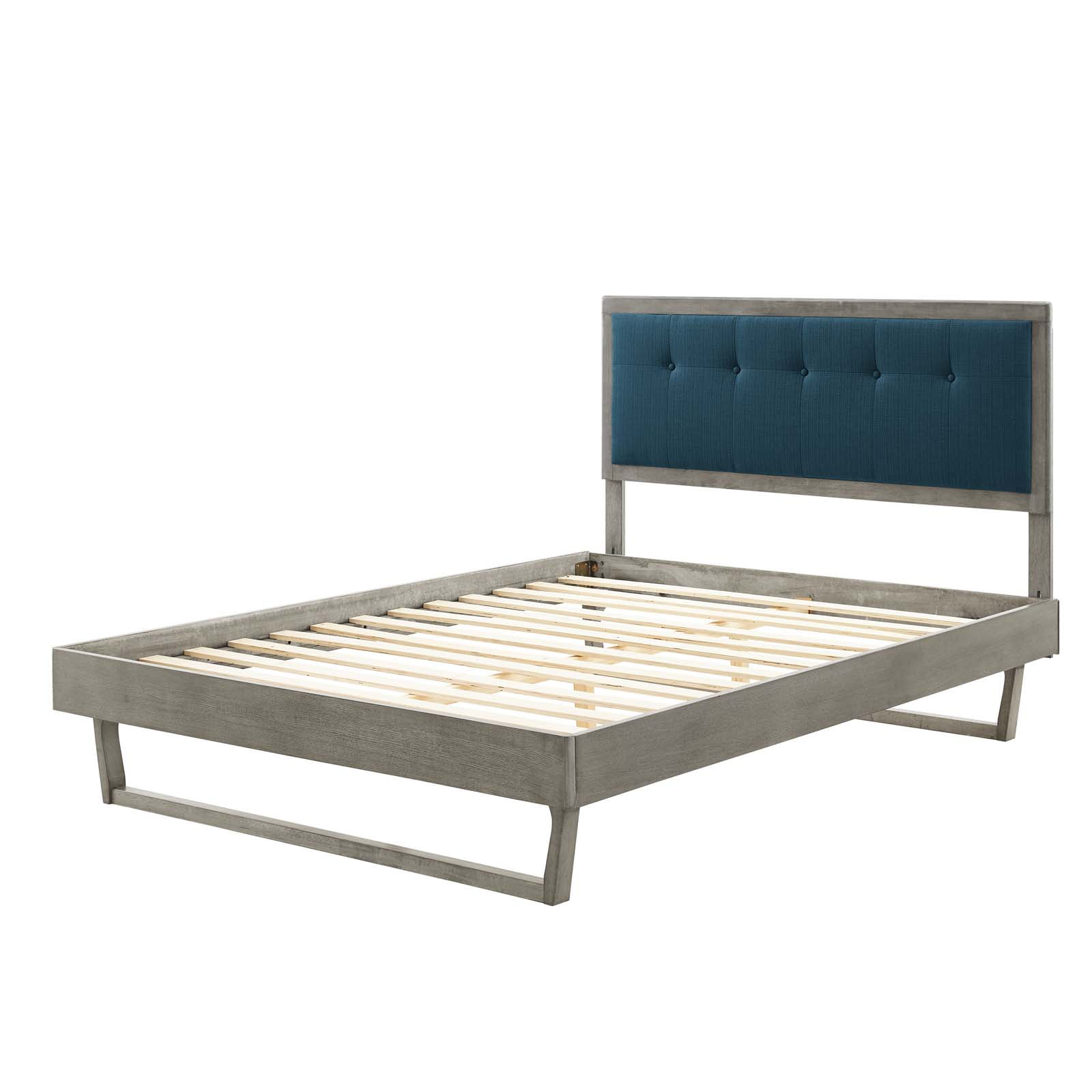 Platform Bed Frame, King Size, Wood, Grey Gray Navy Blue, Modern Contemporary Urban Design, Bedroom Master Guest Suite