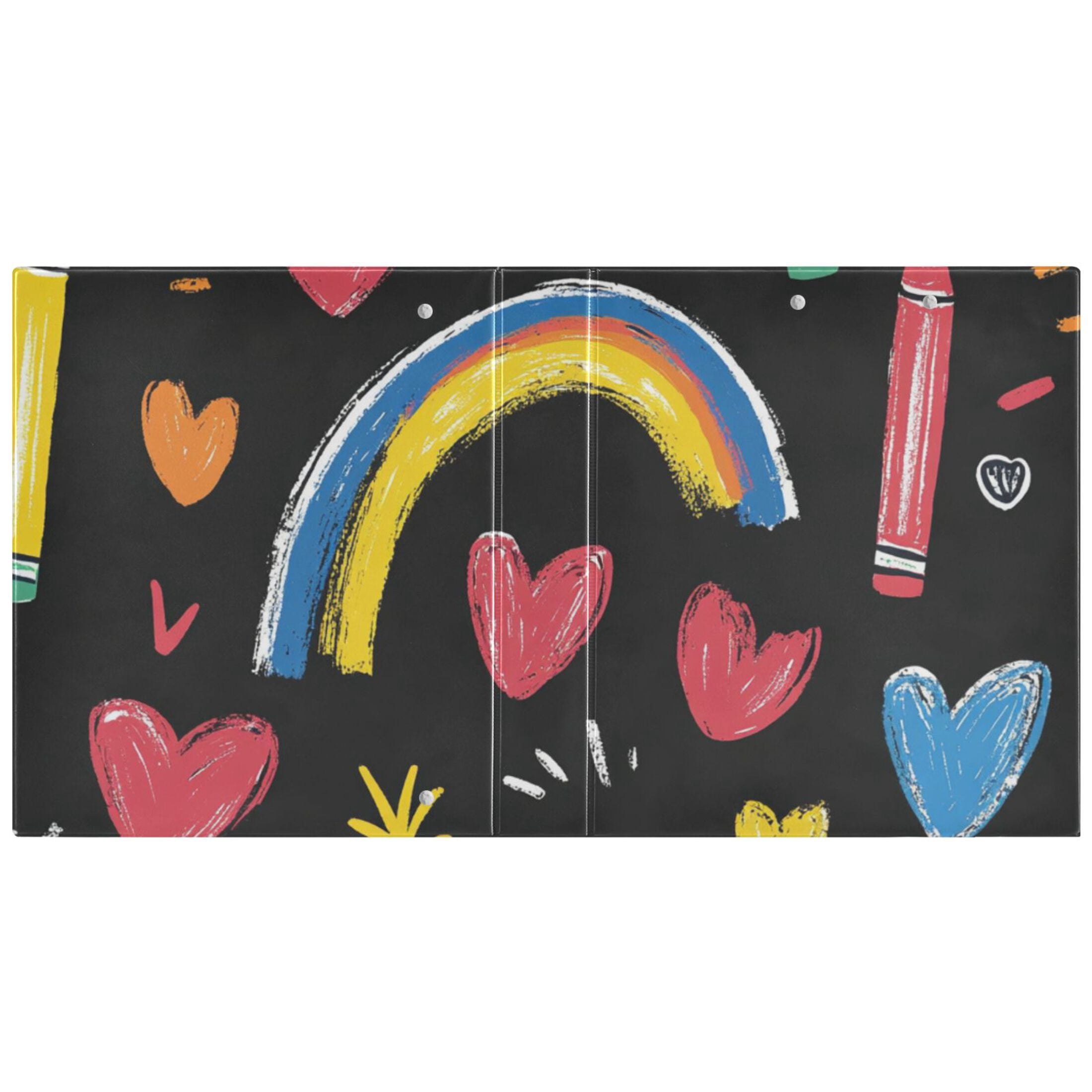 Crayons and Rainbows Hearts 3 Ring Binders 1.5 inch Hardcover File Folders with Interior Pockets A4 Size Organizer for School Office Hospital