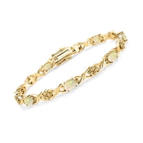 Gem Stone King 18K Yellow Gold Plated Silver White Ethiopian Opal Tennis Bracelet for Women (2.24 Cttw, Gemstone Birthstone, Oval Cabochon 6X4MM, 7 inch)
