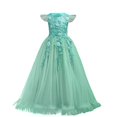 thumbnail image 1 of Vestido de dama de honor IBTOM CASTLE para niñas, largo de tul turquesa, 5-6 años, 1 of 4
