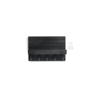 Shelf Mail and Key Wall Mount Rack Organizer with 5 Key Hooks, Black