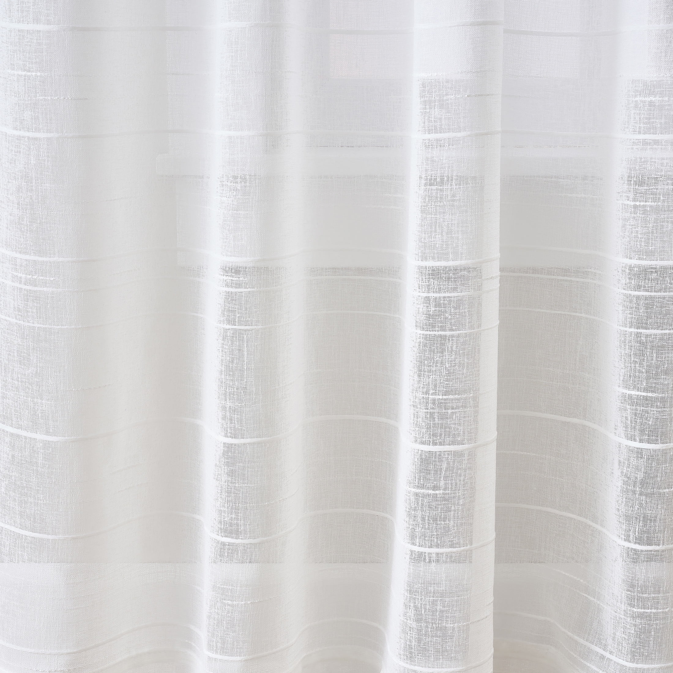 Mainstays Woven Stripe Sheer Tab Top Curtain, Single Panel, White, 50" W x 63" L