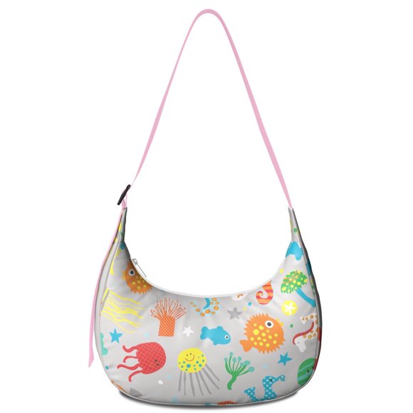 Sac Bandoulière Nautique Tropical Méduse avec Sangle Réglable, Mignon Dessin Animé Vie Marine sous-Marine Sac à Bandoulière Léger en Nylon pour Voyage Plage