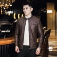 thumbnail image 5 of Chaqueta de cuero para hombre, chaqueta de cuero sintético para motocicleta, de negocios, de invierno, con cuello alto, informal, cortavientos, abrigo ajustado, 5 of 5