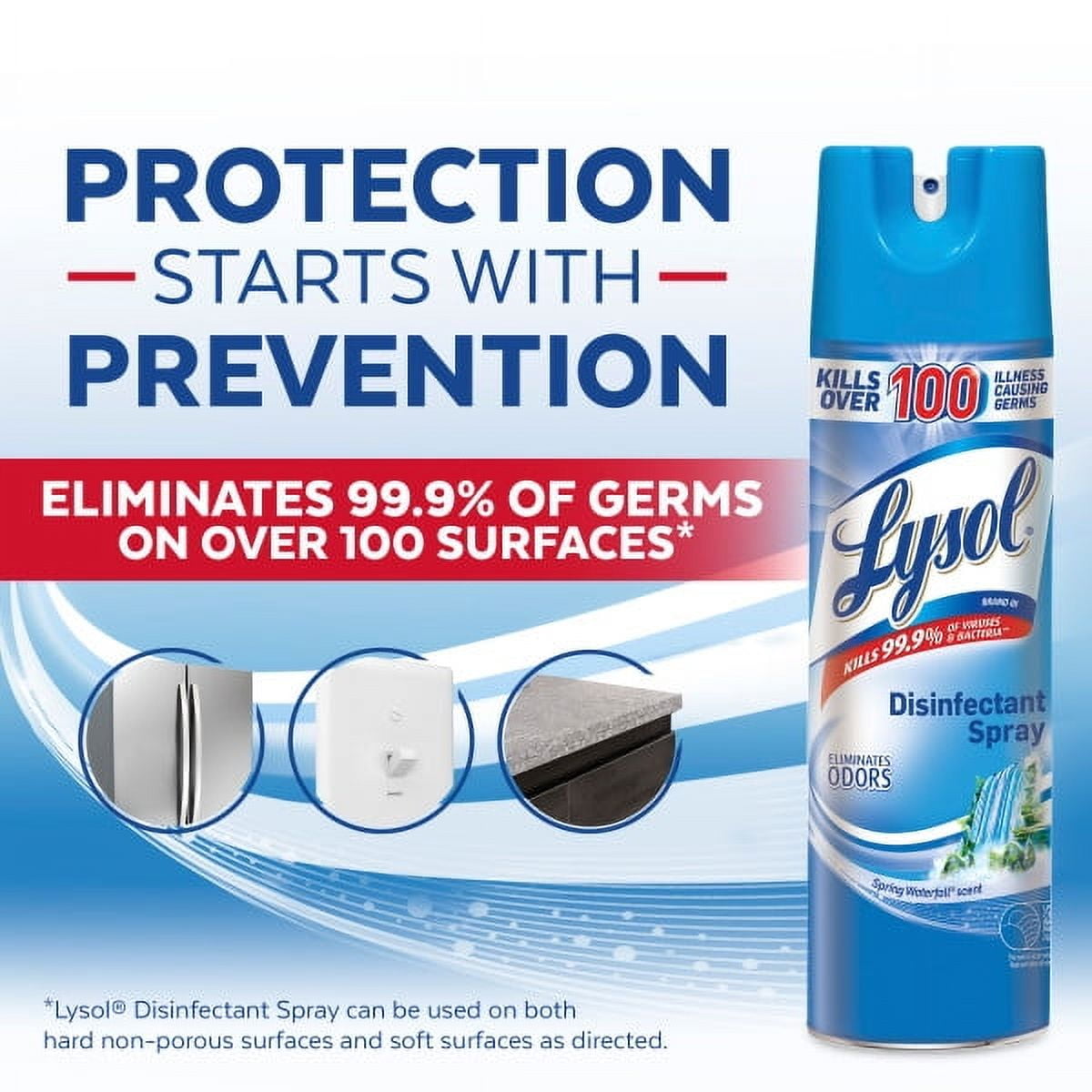 (6 pack) Lysol, Disinfectant Spray, Spring Waterfall, 19 oz, Eliminates Odors, Liquid, Packaging May Vary