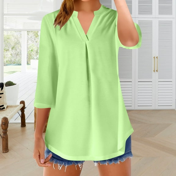 Green Womens Tops Womens Tops Casual 3/4 Sleeve Blouses V Neck Business Work Shirts Shirts for Women