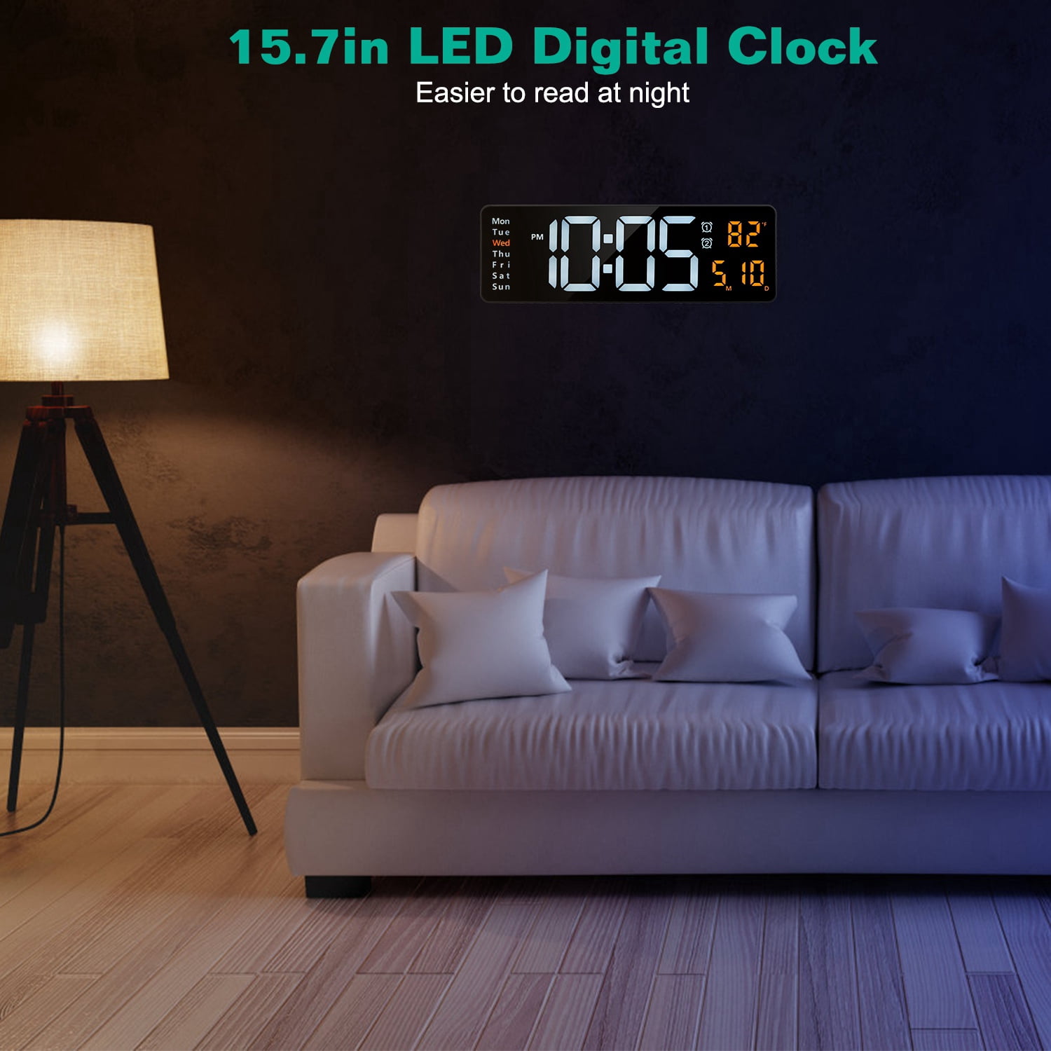 Moclever LED Digital Wall Clock with Remote Control 10 Level Brightness 3 Alarm Settings 12/24Hr Format Timing Countdown Temperature Calendar Display Desk Clock for Office Home, Black