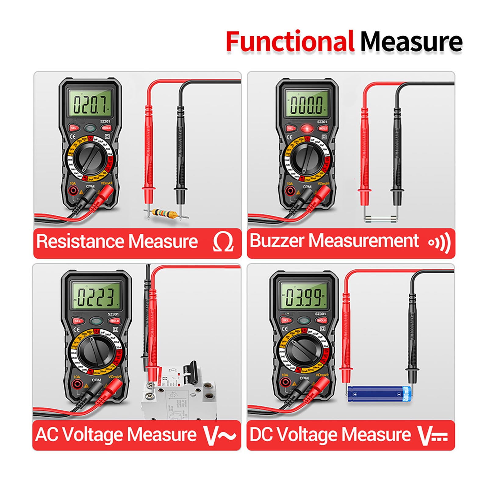 GUYUTING Electrical Tester Digital Multimeter AC/DC Voltage Current Resistance Diode Continuity Test Safe and Portable for DIY
