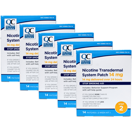 Quality Choice Nicotine Transdermal System Patch 14 mg Stop Smoking Aid 14 Patches for 2 Weeks Pack of 5