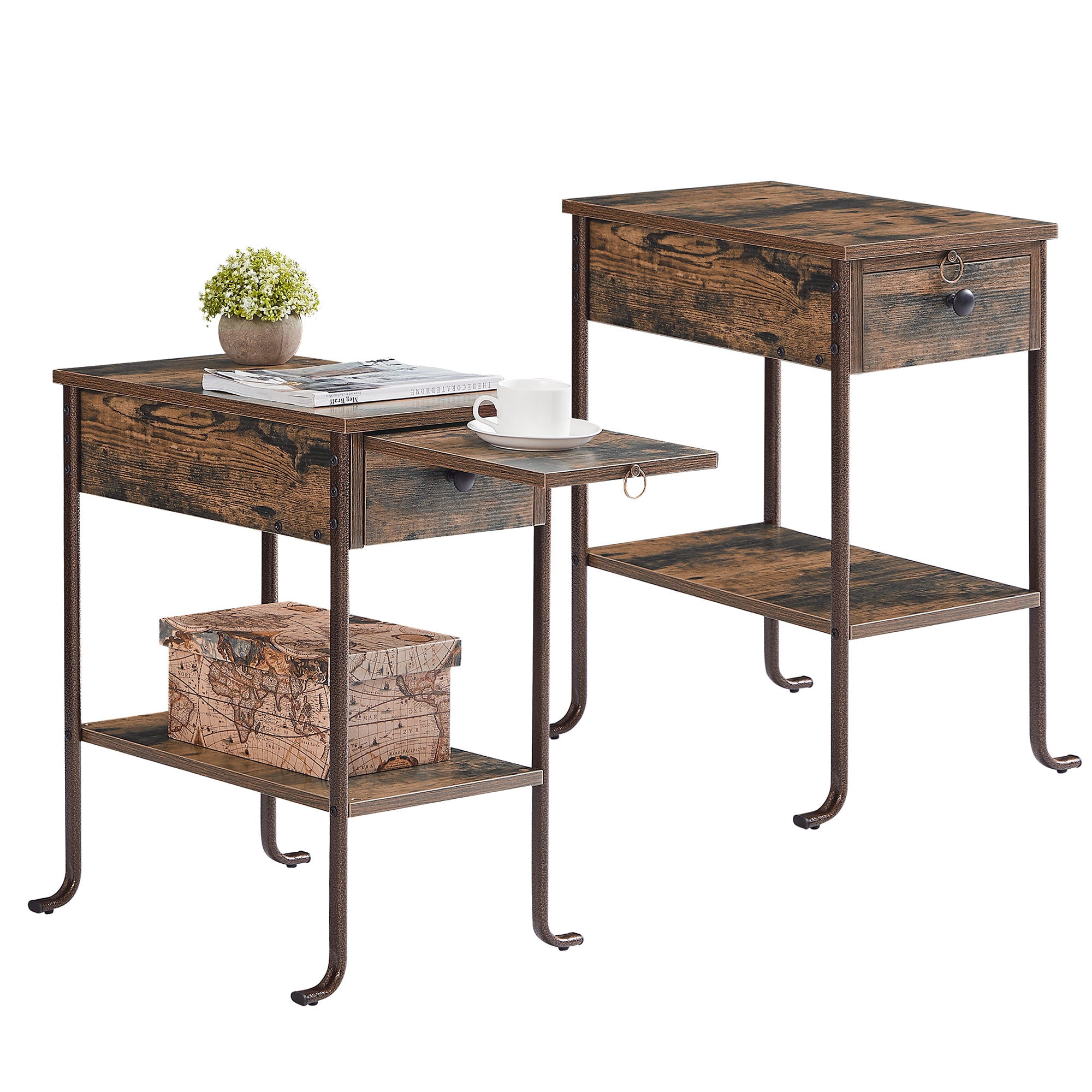 VECELO Set of 2 Nightstand with Drawer, Pull-out Tray and Open Shelf ...