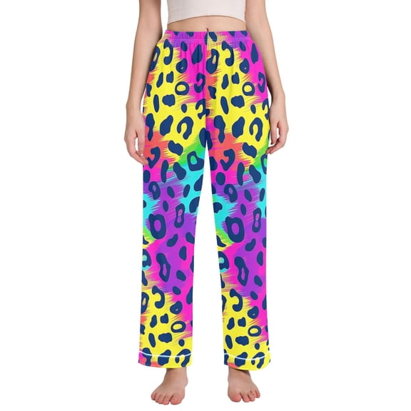 Dailycode Women's Pajama Pants Wide Leg Lounge Pj Bottoms With Pockets Rainbow Color Leopard