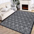thumbnail image 2 of HOMERRY Moroccan Area Rug 9' x 12' Large Vintage Area Rug Machine Washable Farmhouse Rug Boho Floral Print Thin Rug, Black/Gray, 2 of 5