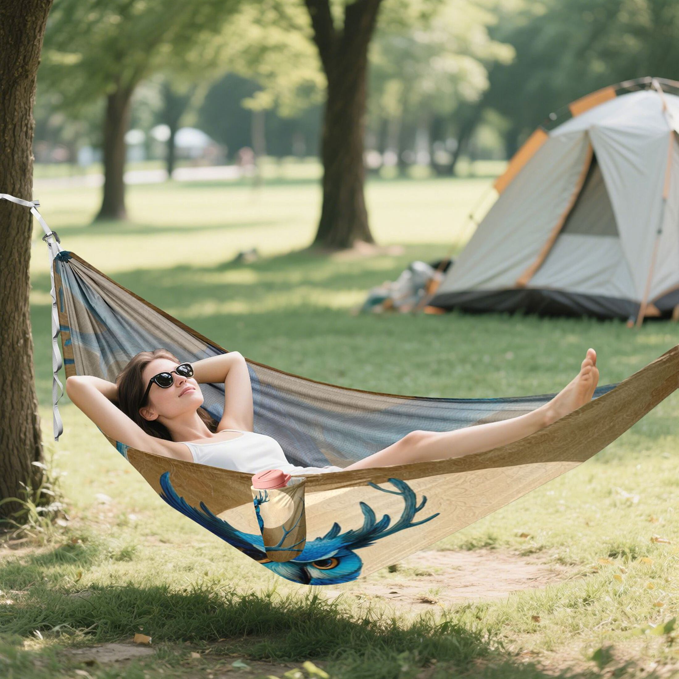 Hammock Camping Hammock Nylon Portable Hammock Travel Camping Hammock Blue Owl Antlers Moon Perch