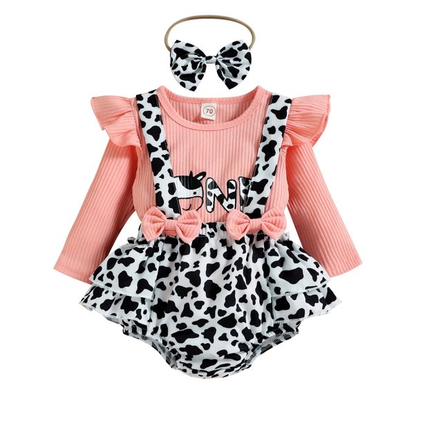 Ropa Para Bebés Y Niñas, Conjunto Para Niños Pequeños, Manga Larga Con Estampado De Lazo, Baberos Con Estampado De Leopardo De Manga Larga, Color Negro Odeerbi LM103-6210