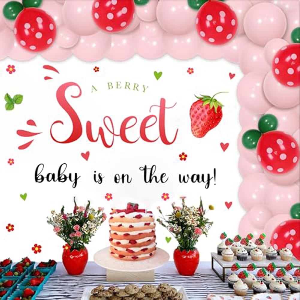 Fotohintergrund Babyparty 'A Berry Sweet Baby Is On The Way' – Erdbeer-Motiv, 2,1 X 1,5 M, Aus Vinyl
