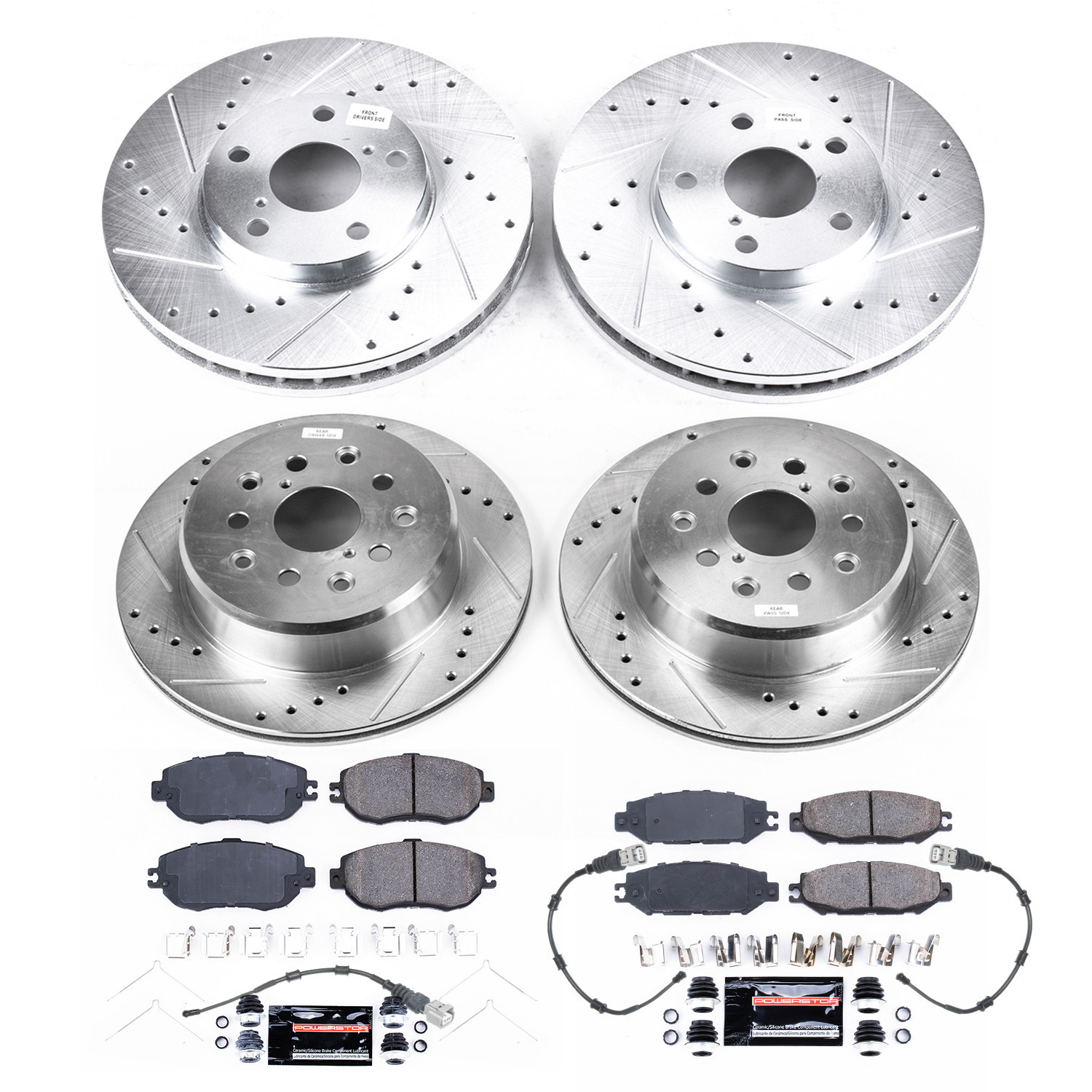 PowerStop Front and Rear Z23 Evolution Sport Carbon-Fiber Ceramic Brake Pad and Drilled & Slotted Rotor Kit Fits: LEXUS Select Models K4335