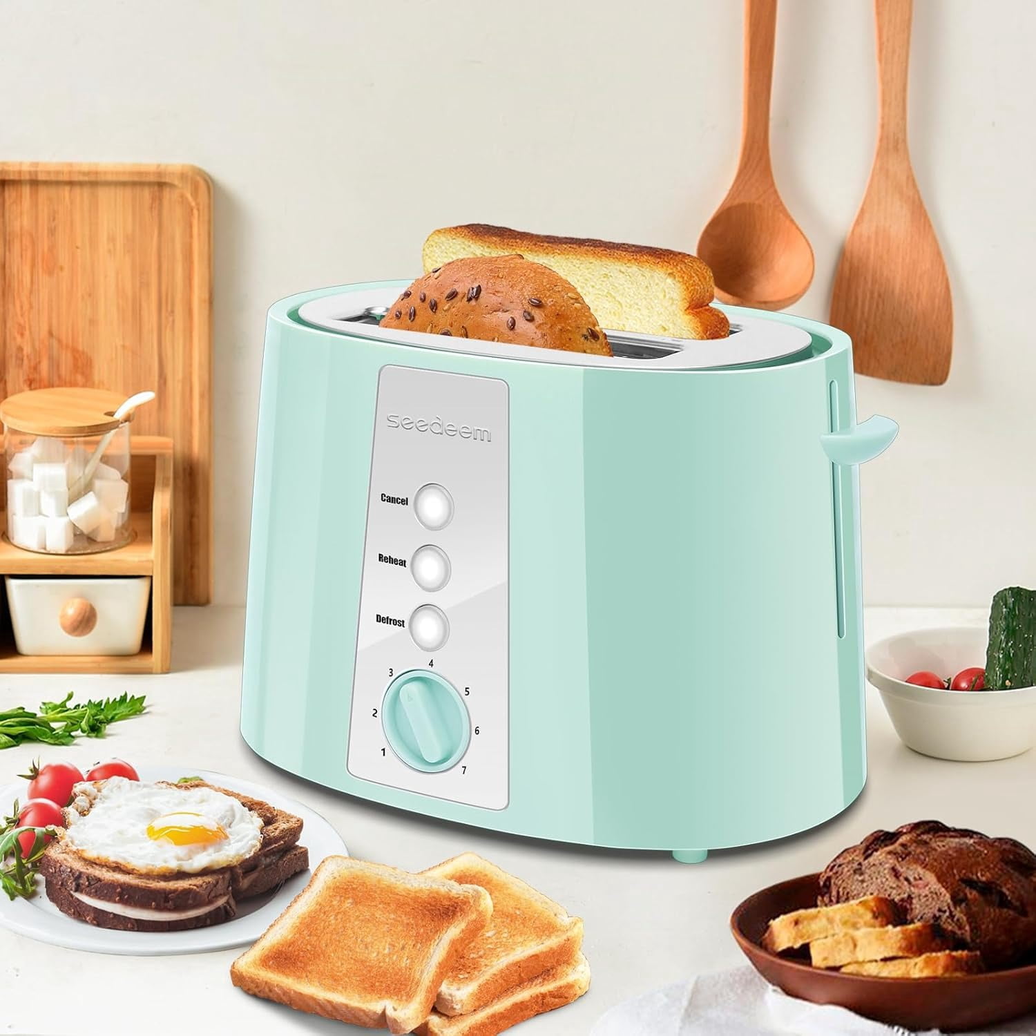 Toaster 2 Slice, Extra Wide Slot Toaster, 7 Shade Settings, Bread Toaster with Cancel, Defrost, Reheat Function, Extra Wide Slots for Waffle or Bagel, Removable Crumb Tray, 750W, Retro Red