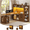 Brown, variant on 59" L Shaped Standing Desk with 3 Drawers and Open Storage Shelves, Corner Computer Desk with LED Lights for Home Office