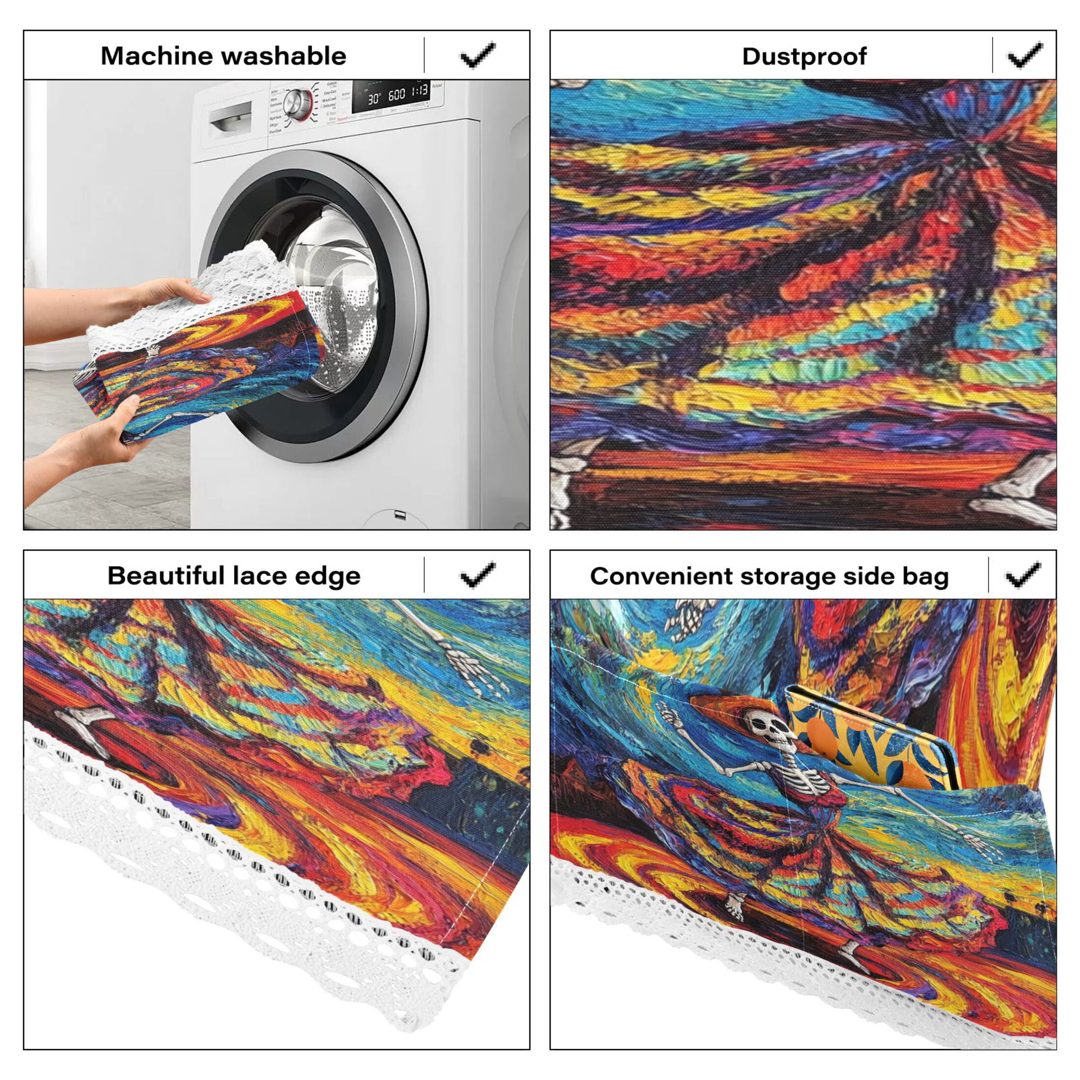 WOBOGO Colorful Skirt Skeleton Washing Machine Cloth Dryer Refrigerator Top Cover Protective Non-Slip Mat For Kitchen Laundry