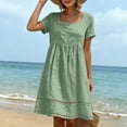 thumbnail image 6 of VBVC Women's Square Neck Cotton Midi Dress, Ladies' Empire Waist Eyelet Lace A Line Dress, Short Sleeve Beach Vacation Dress For Women,Green,S-3XL, 6 of 8