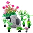 thumbnail image 5 of SLOCME 10 Pcs Aquarium Rock Cave & Plants Set – Colorful Plastic Aquarium Plants Fish Tank Decorations, Ceramic Betta Fish Hideout Breeding Shelter, 5 of 8