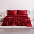 thumbnail image 4 of Lorviah 4 Piece Satin Sheet Set Queen Size - Silky Soft Cooling Bedding - Includes Deep Pocket Fitted Sheet, Flat Sheet & Pillowcase - Wine Red, 4 of 7
