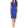 thumbnail image 2 of INSPIRE CHIC Women's Ruffles V Neck Split Sleeveless Work Sheath Dress XS Royal Blue, 2 of 5
