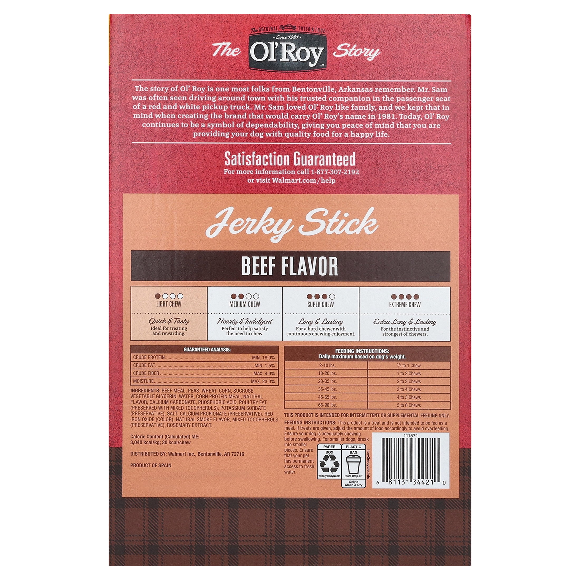 (2 pack) Ol' Roy Jerky Stick Dog Treats, Beef, 25 oz Pouches, Twin Pack