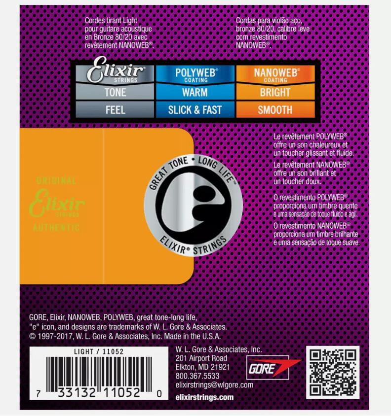 3 Pack! Elixir Light 12-53 Acoustic 80/20 Bronze Strings Nanoweb 11052