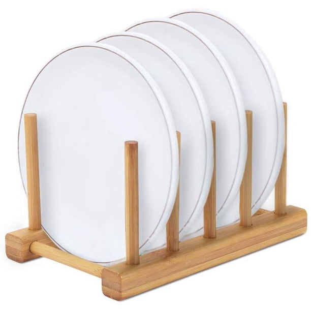 Estante para platos de madera de bambú, escurridor de platos, escurridor de secado, soporte de almacenamiento, organizador de gabinete de cocina para plato/plato/tazón/taza/tapa de olla/libro Sailing Electrónica